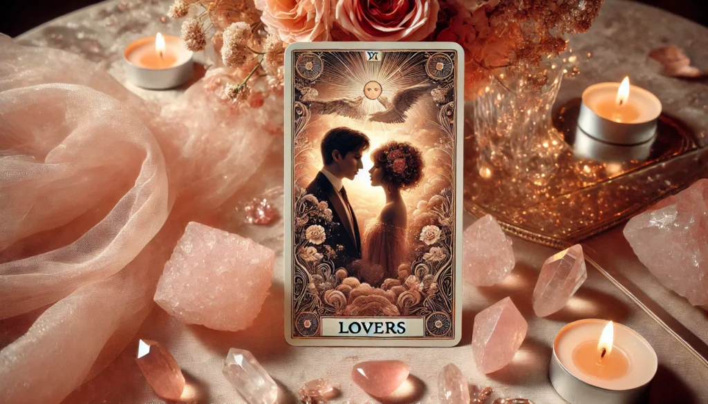 A-romantic-and-sophisticated-image-featuring-two-people-with-a-sense-of-romance-in-the-air-softly-illuminated-in-a-dreamy-setting.-The-Lovers-tarot-card