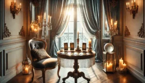 
A-serene-and-upscale-setting-for-a-tarot-reader-consultation.-The-image-features-an-ornate-table-with-tarot-cards-spread-out-surrounded-by-glowing