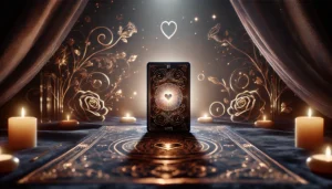 An-elegant-tarot-themed-image-featuring-a-glowing-tarot-card-on-a-luxurious-dark-velvet-surface-with-soft-ambient-lighting-creating-an-ethereal-atmos