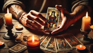 A-dimly-lit-emotional-scene-showing-two-human-silhouettes-one-male-and-one-female-sitting-on-a-hardwood-floor-in-a-vacant-apartment-surrounded-by-candles and incense