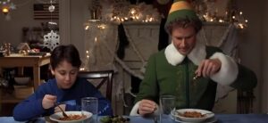 Elf-movie-eating-with-maple-syrup-scene-spaghetti-scaled