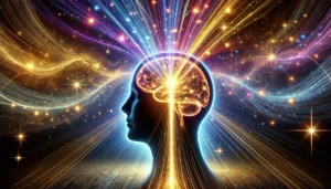 A-detailed-silhouette-of-a-human-brain-illuminated-with-vibrant-glowing-streams-of-light-in-colors-like-blue-gold-and-violet-symbolizing-a-clairvoyant message How to see clairvoyantly