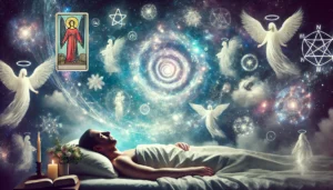 A-serene-human-figure-sleeping-peacefully-in-bed-surrounded-by-a-soft-ethereal-glow.-Above-them-a-mesmerizing-swirl-of-images-floats-in-the-air-rep