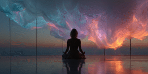 A_seated_figure_in_lotus_pose_in_a_modern_loft_with a luminous spiritual aura meditation