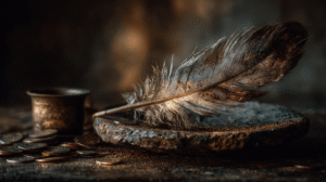 delicate-feather-on-scale-vs-coins-receipts-symbolizing-control-discipline-muted-grey-golden-highlights