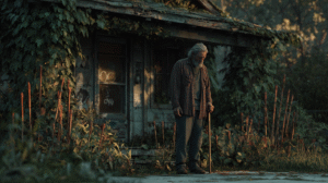weary-old-man-outside-of-ivy-covered-old-house-representing-the-9-of-wands-and-king-of-pentacles-in-tarot-readings