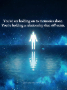 Radiant soul-like figure in dark night scene, symbolizing ongoing relationship after death, spiritual awareness, grief support, and mediumship.