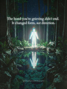 Glowing white humanoid silhouette made of light embracing in a dark night landscape, symbolizing souls reuniting after death, spiritual connection, grief healing, and life after death.