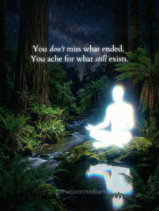 Radiant soul-like silhouette glowing in darkness, symbolizing grief as longing for continued love, psychic medium insight, and spiritual awareness.