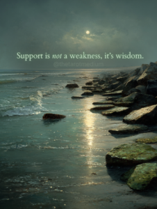 The words on this image say, “Structure creates the space where my spark can live.” Set against a Leo-inspired night sky, this message reframes discipline as support rather than restriction. The Cancer Full Moon highlights how emotional containment allows creativity to return without burnout. Leo energy thrives when expression feels safe and sustainable. The balanced sky reflects the harmony between order and inspiration. This image is part of a long-form Cancer Full Moon tarot reading for all zodiac signs, offering grounded insight into emotional regulation and creative renewal. The full reading is linked in the article.