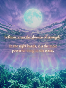 Surrealist collage of a dreamlike submerged reef landscape seen from below the water surface, sea green and aqua formations below, lavender blue light refracting upward toward a full moon glowing through the water, Pisces zodiac cosmic landscape