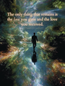 Human silhouette standing in vast cosmos with mirror reflection representing soul purpose and what remains after death