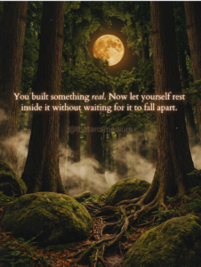  Surrealist collage of an ancient primordial forest with moss-covered boulders and cathedral trees under an amber full moon, deep forest green and saddle brown palette, Taurus zodiac energy