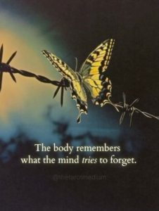 The body remembers what the mind tries to forget. A yellow swallowtail butterfly resting on barbed wire surrounded by darkness, symbolizing the unfinished energy that lingers between two people long after a relationship ends, explained by Chris Bennett, top-rated psychic medium and tarot reader.