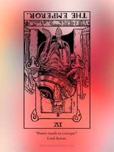 The Emperor tarot card reversed, the stone throne and ram heads inverted for domination, rigidity, and leadership nobody is holding. Structure is what love builds when it plans to stay.