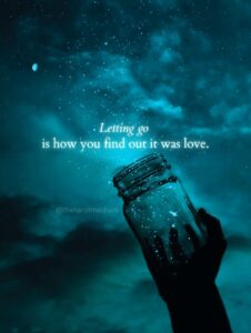 A jar releasing fireflies into the night, carrying the quote "Letting go is how you find out it was love." From The Tarot Medium on love, attachment, and letting go.